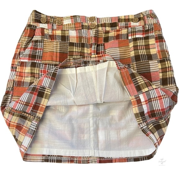 LOFT Madras Mini Skirt Colorful Plaid Striped‎ Patchwork Button - Picture 4 of 7
